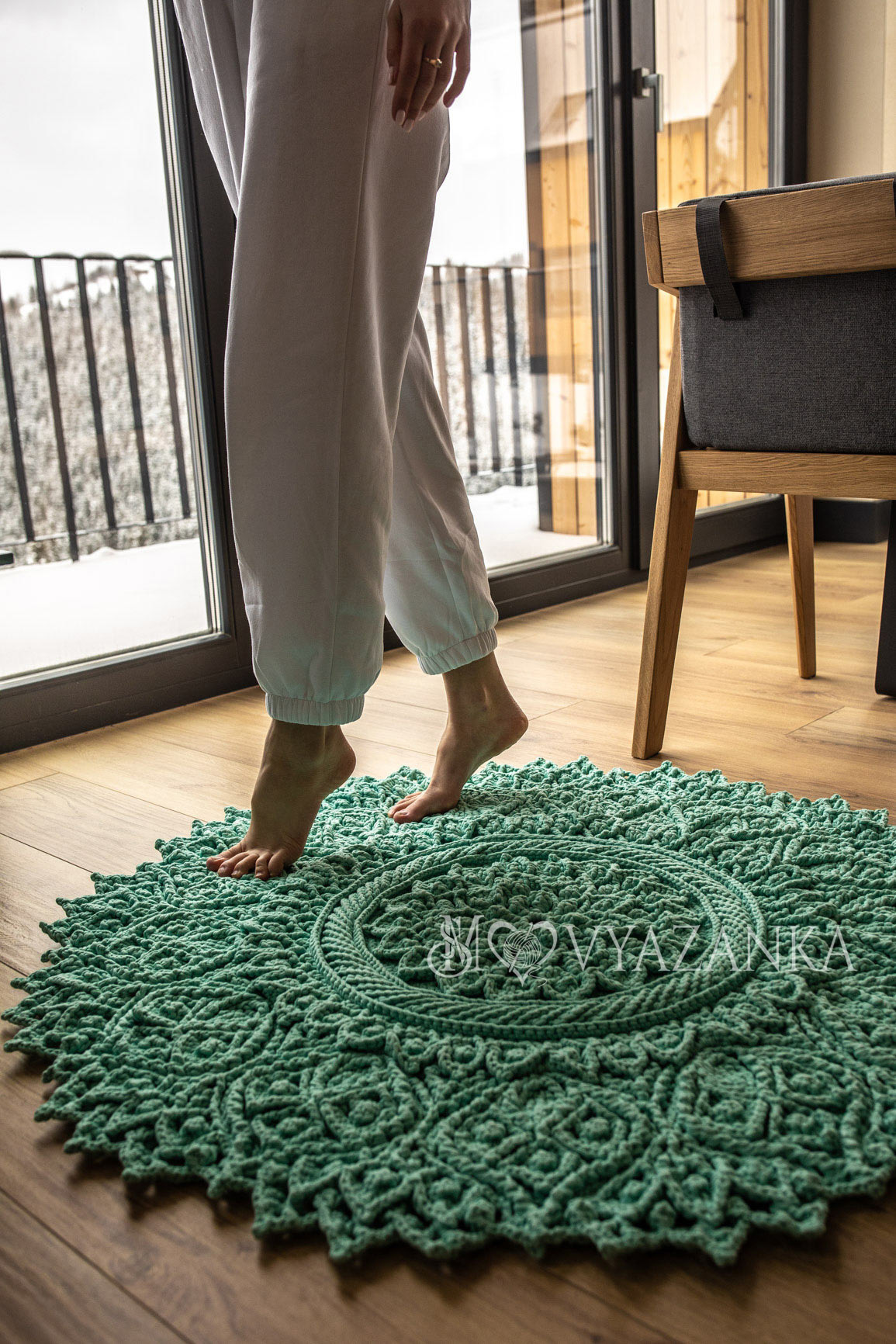 Crochet rug "Lace Blizzard" 105x105 cm., handmade, 100% cotton
