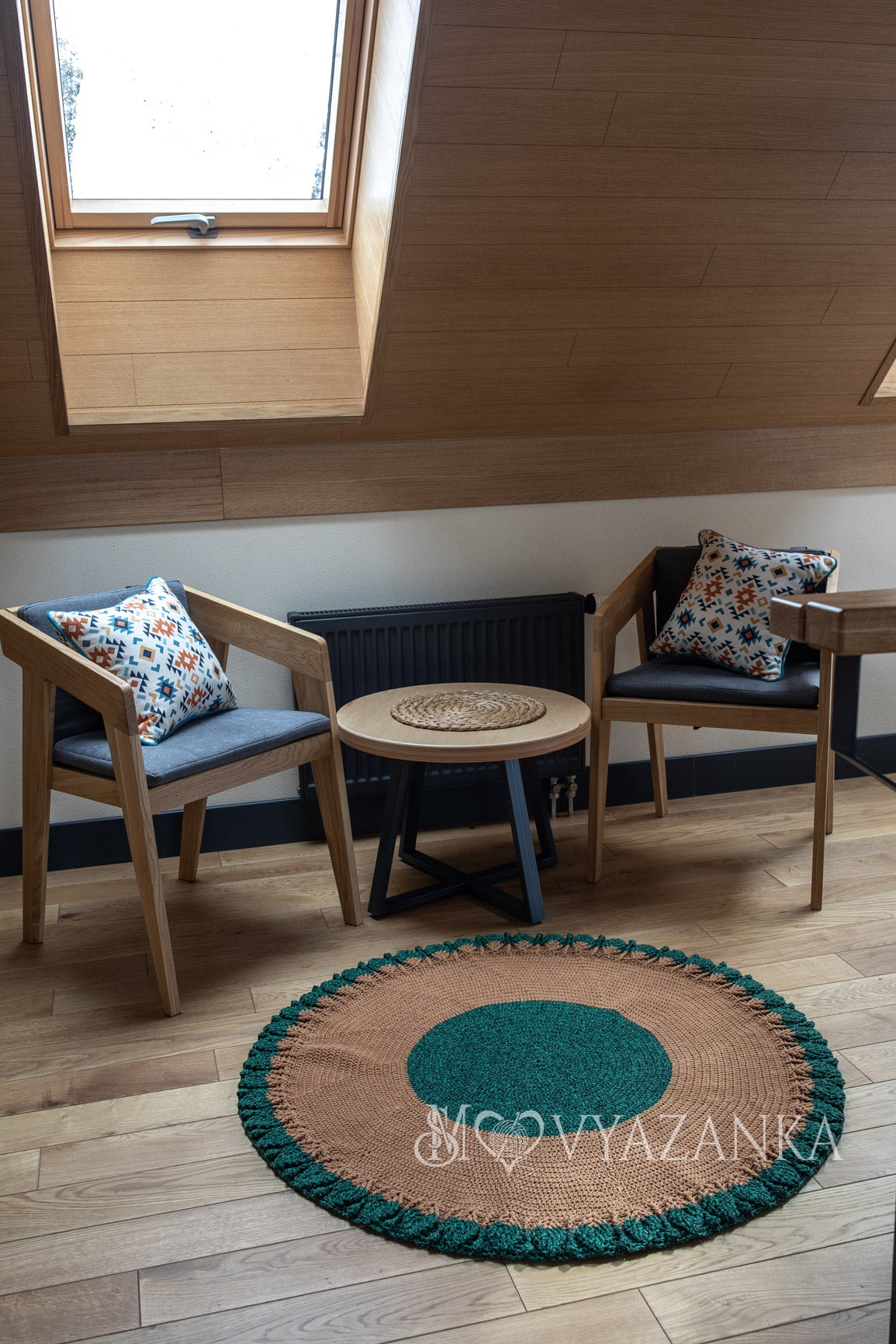 Knitted rug - mandala 110x110 cm, 100% natural eco-product