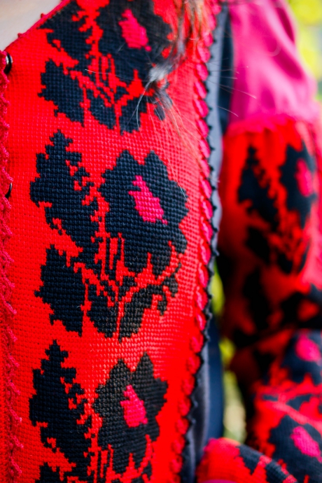 Эксклюзивная дизайнерская вышивка, воссоздана в уникальной технике вязания тунисским крючком, имитирующий аутентичные Борщевская узоры